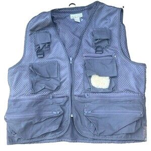 Medalist Utility Fishing Vest Gray Mesh Zip Front Multi Pocket Men’s L XL